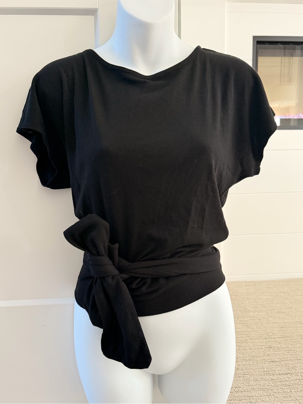 AMO Denim Adorable Classic Black Back Wrap Tee Sz S NWT $160!!